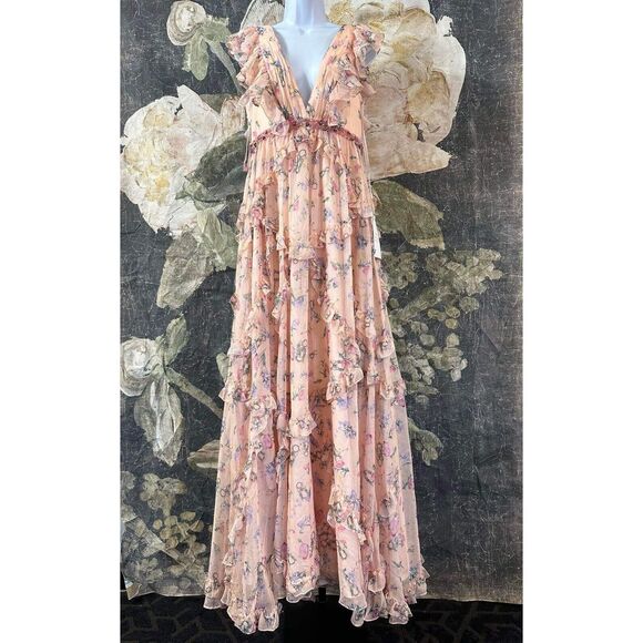 New Mac Ieena Duggal 68090 - Plunging V-Neck Floral Evening Gown Size 2 - Picture 9 of 12